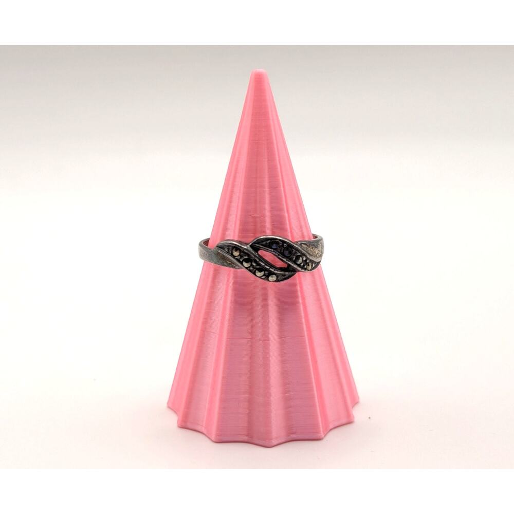 Vintage Marcasite Twist Ring Womens Size 6 Silver Tone Art Deco Style